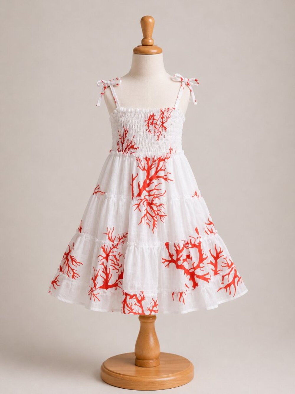 Girls Made in Italy 100% Linen Coral Print Dress – Size 7–9 Years